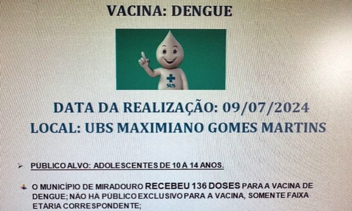 saude-recebe-136-doses-de-vacina-contra-a-dengue-destinada-a-pessoas-de-10-a-14-anos-